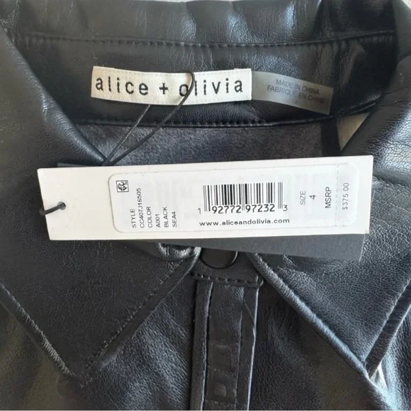 Alice + Olivia Miranda Vegan Leather Tiered Button Down Sleeveless Mini Dress - Picture 15 of 16
